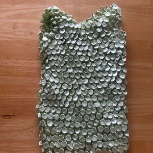 Mint Green Textured Floral Top XS S Y2K Stretch